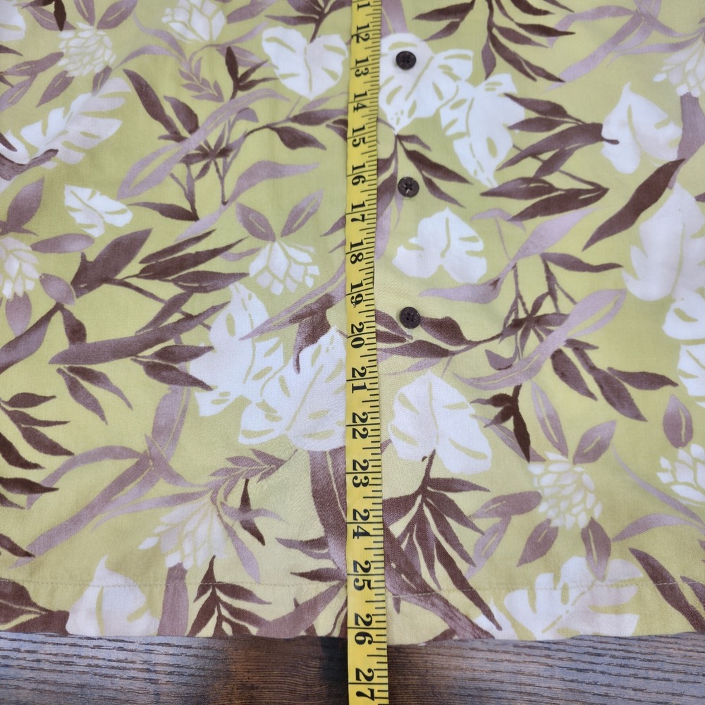 LL Bean Men's Hawaiian Camp Shirt Rayon Blend Yellow Brown Floral Size L - Picture 7 of 7